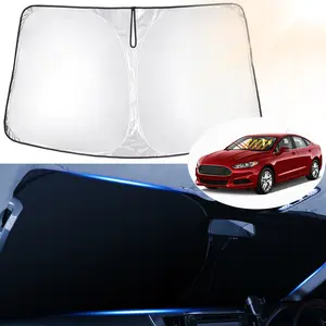 Canvcle Windshield Sun Shade for Ford Fusion 2013-2021 Custom Fit Full Coverage 240T 5 Layers 99% UV Block Foldable Sun Visor Protector Silver Black