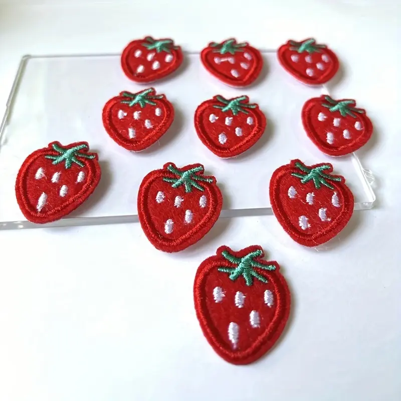 20pcs Vibrant Red Strawberry Embroidery Patches, with Adhesive Backing - Perfect for DIY Clothing and Accessory Decoration, Strawberry Themed Items, Appliques Embellishments