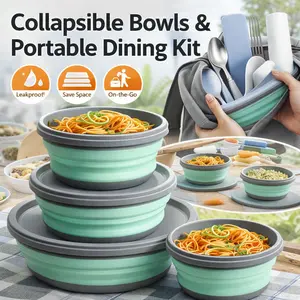 Collapsible Camping Bowl with Lid – Silicone Foldable Salad Bowl, Microwave Safe Serving Bowl for Soup Ramen, Space Saving for Travel Picnic RV – Portable Bowl for Outdoor
