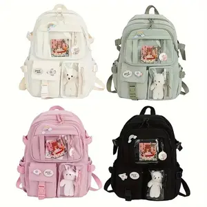Kawaii Backpack with Pin Accessories Plush Pendant, Cute Aesthetic School Backpack, Women'S Large Capacity Laptop Backpack