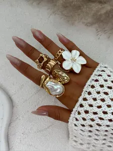 7pcs Retro Geometric Flower Encrusted Jewelry Ring Set, Luxurious Elegant Casual Daily Wear Rings Gift For Women Men Couple Festivals Birthdays, Versatile, Stackable Rings, Jewelry Gifts, Geometric Design Ring, Fashion Ring
