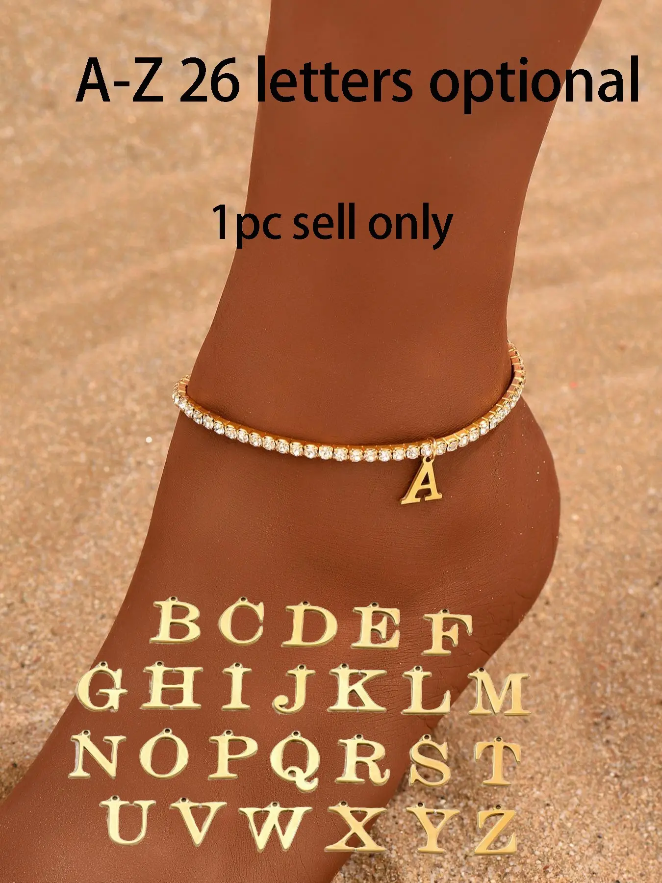 Letter Detail Anklet for Women & Girls, Rhinestone Decorated Foot Jewelry for Beach Party Vacation, Trendy All-match Alloy Jewelry for Birthday Gift, Initial Anklet, Fashionable Jewelry Accessories, Fashionable Accessory