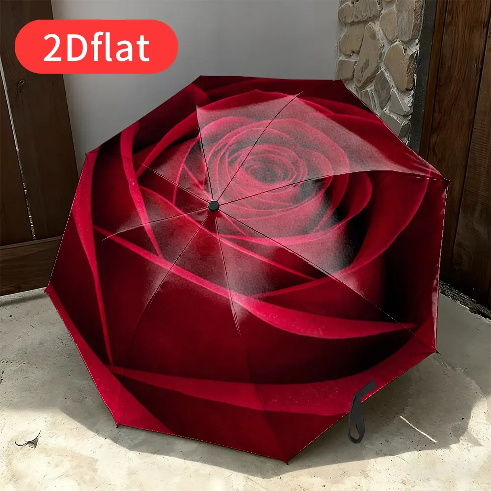 Premium Automatic Folding Umbrella with Bold Red Rose Design – Portable, 8-Rib Durable Canopy, Elegant Floral Pattern, Ideal for Outdoor Use, Perfect Christmas or Birthday Gift for Women, Friends, and Family; Stylish