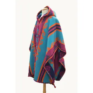 Geometric Poncho Pink n Turquoise