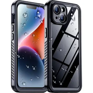 Temdan Compatible with iPhone 14 Case Waterproof, Built-in Screen & Camera Protector IP68 Underwater Full Body 14FT Military Dropproof Shockproof Phone Case 6.1"-Black/Clear