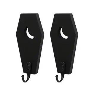 2 Gothic coffin key hooks with hollow moon design - black wooden wall art decor, suitable for hanging keys, backpacks and clothes | Unique home decorative entrance organizer | Coffin-shaped design | Art craft, Gothic home decoration, key rack, dark aesthe