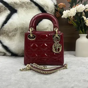 Pre-owned Dior Christian Micro/Mini Lady Red Patent Leather Bag – Gold Hardware 1305