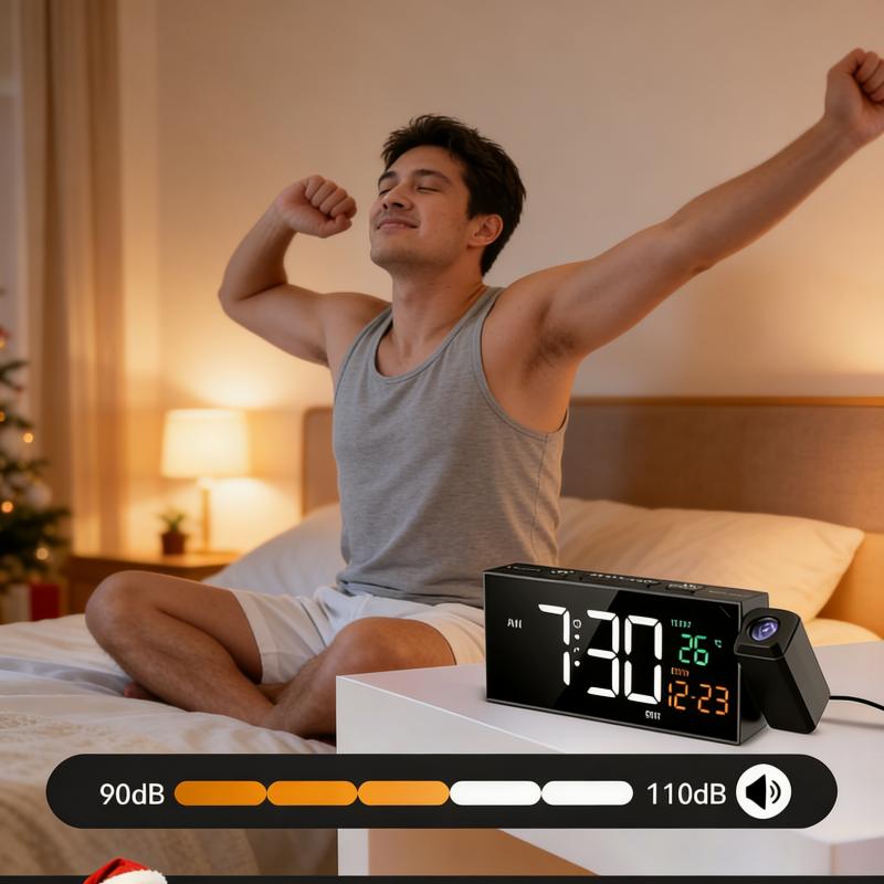 Projection Clock for Bedroom Ceiling, Alarm Clocks with 180° Rotatable Projector, Date Temperature and Weekday, Manual DST, 5 Brightness Levels, 10 Ringtones, 4 Volume Levels and Snooze (Black) Projection Clock for Bedroom Ceiling, Alarm Clocks with 180° Rotatable Projector, Date Temperature and Weekday, Manual DST, 5 Brightness Levels, 10 Ringtones, 4 Volume Levels and Snooze (Black)