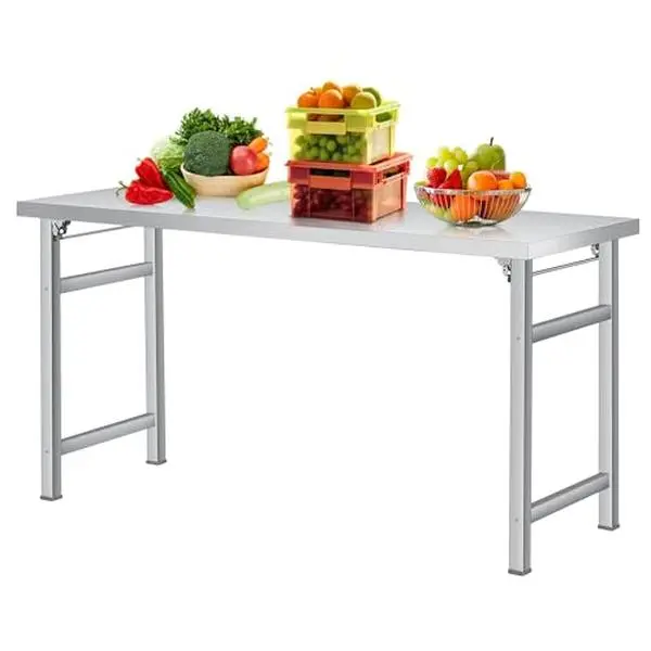 GARVEE 60x24 in Rectangular Stainless Steel Foldable Prep Table with Foldable Legs, Adjustable Feet, Easy Setup, 520 LBS Load Capacity for Home, Restaurant, Outdoor Use