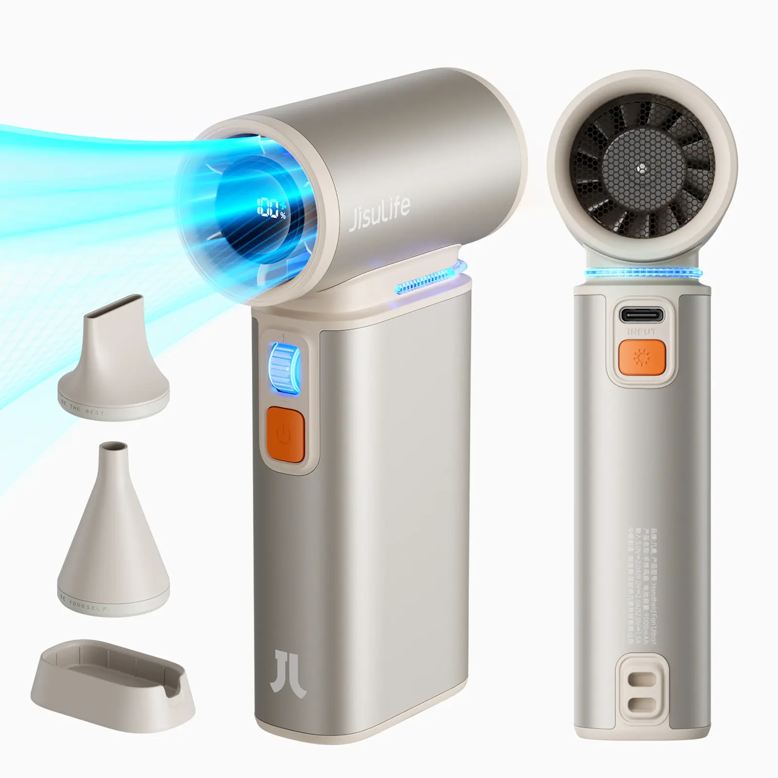 Jisulife Portable Handheld Turbo Fan Ultra1 - 100 Speeds Adjustable, 9000mAh USB Rechargeable, LED Display, International Warranty