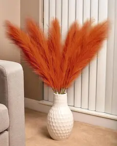 3PCS Large Tall 43'' Fluffy Artificial Pampas Grass, Fake Pompous Grass for Boho Decor Home Kitchen Wedding Decor, Maple Color Decorative Fruit Iron Plants