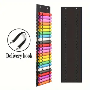 48 cylinders Storage Pocket Chart Organizer, Hanging Double-sided Storage Rack, Wall Mounted/Door Mounted Vinyl Roll Holder, Hanging Storage Suitable For Handicrafts, Black, Gray,