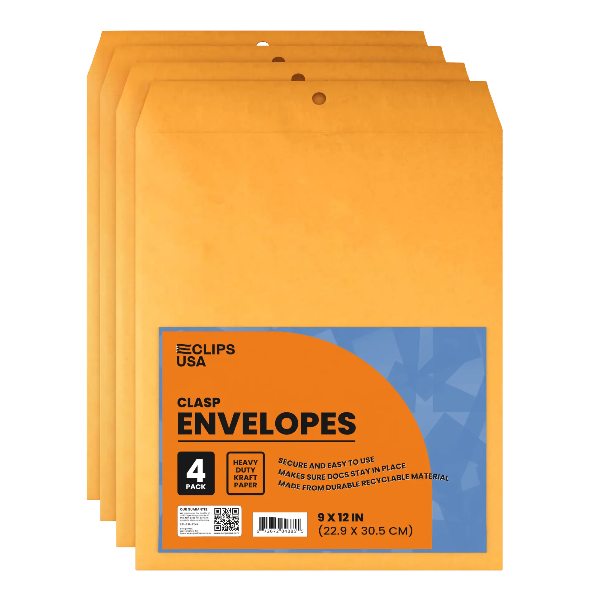 Kraft Clasp Envelopes - 9 X 12 Inches, 4-count
