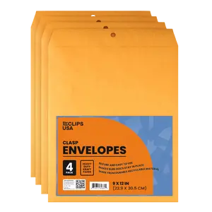 Kraft Clasp Envelopes - 9 X 12 Inches, 4-count
