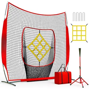 Portable Baseball Net & Softball Net 7 ftx7 ft,Baseball & Softball Tee and Net,Pitching,Batting Net,Swing Practice Net,with Strike Zone,for  and Adults of All Skill Levels