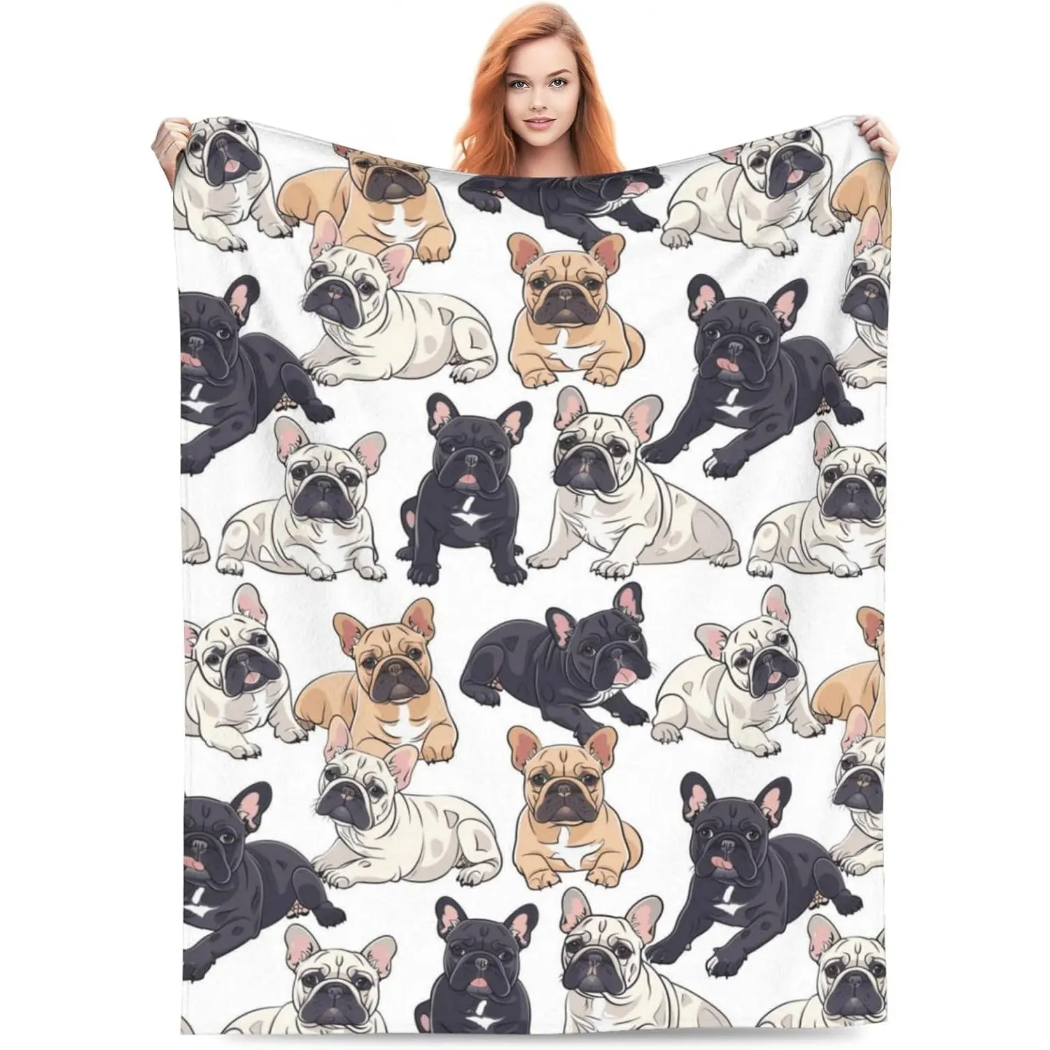 Cute Cartoon French Bulldog Flannel Throw Blanket - Soft Lightweight Cartoon Printed Blanket for Women, Bed Sofa Home Decor, Ideal Kids' Gift, Summer Use
