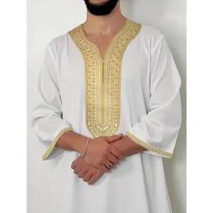 [Traditional Moroccan Robe] Zhiyu's Choice Traditional Moroccan Men's Robe |   Golden Thread Embroidery, Breathable Polyester, Loose Fit Elegant Design for Worship, Holiday & Special Occasion Wear