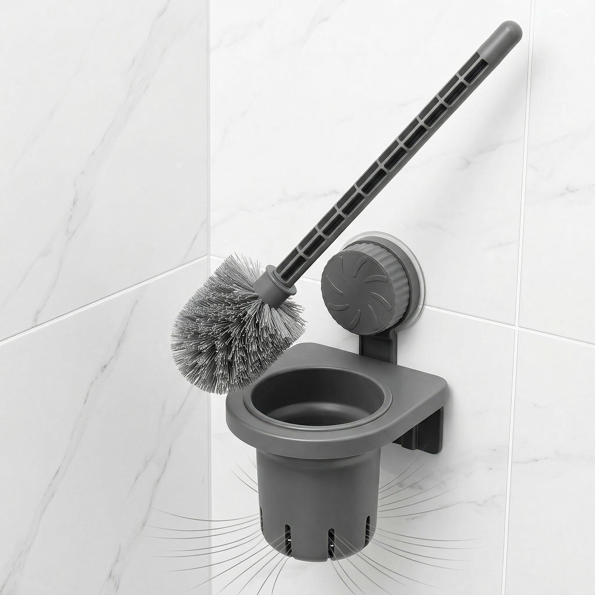 No-Drill ABS Toilet Brush with Holder, Wall-Mounted Suction Cup Toilet Scrubber, Rust-Proof, Drainable Odor-Free Bathroom Cleaning Tool