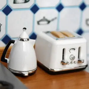 1/2pcs Mini Toaster & Kettle Model BJD Pretend Play Kitchen Food Toy, Perfect Winter Christmas New Year Gift, Kitchen Pretend Play Set