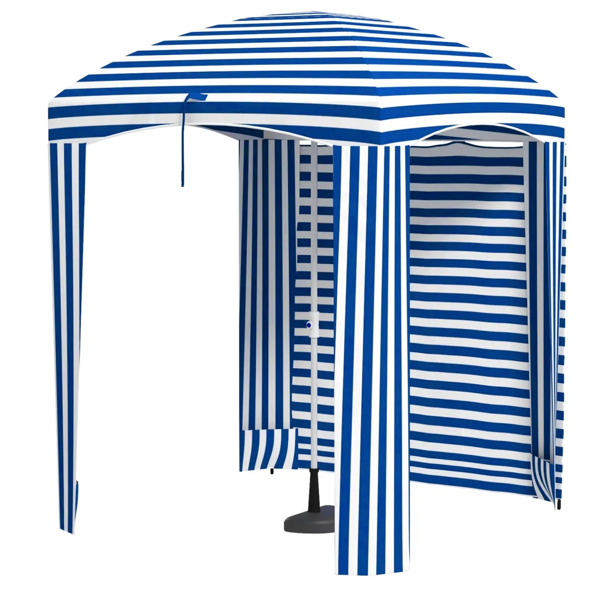 212 Main 84D-307V00BU 5.8 x 5.8 ft. Outsunny Cabana Umbrella with Single-Top, Vented Windows, Ruffles, Carry Bag & Outdoor Umbrella, Blue White Strip