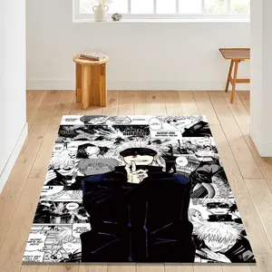 Gojo Satoru Domain Expansion Rug, Jujutsu Kaisen Manga Collage Anime Area Rug, Black White Otaku Decor for Gamer & Anime Room