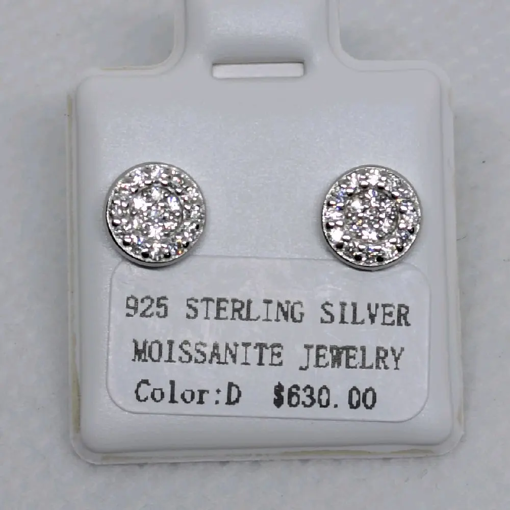 Unisex 0.4CTW Moissanite halo cluster Screwback Stud Earrings in 925 Silver