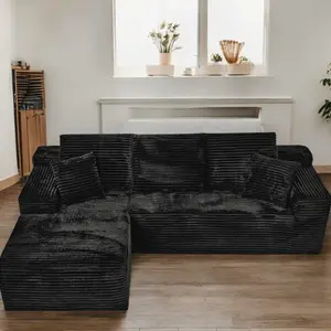 Suitable for families, apartments and offices, L-shaped sofa with lounge chair, 2 seats, L-shaped design, modular combination sofa, easy assembly, black corduroy