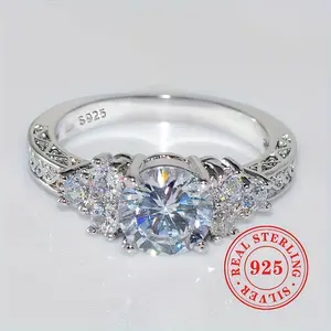 925 Sterling Silver Shiny zirconia Ring Women's Engagement Proposal Ring Jewelry Gift