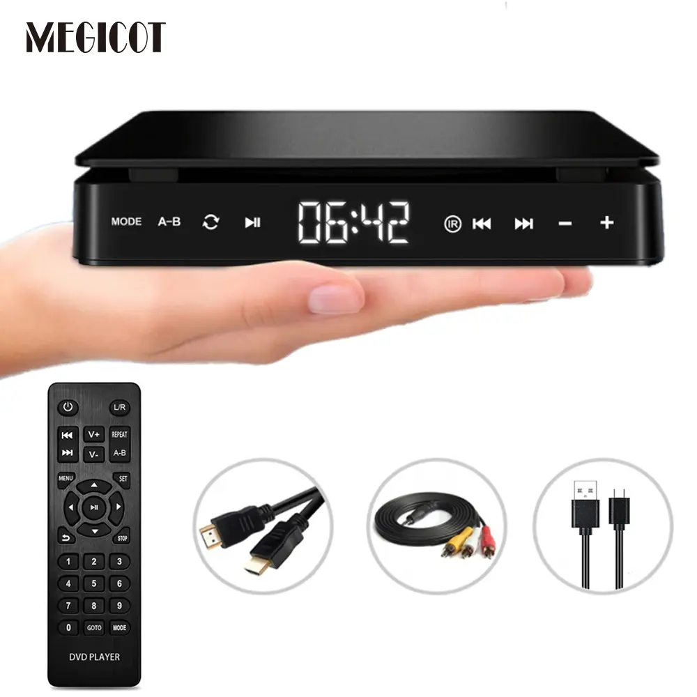 MEGICOT Mini Portable DVD Player With Touch Button Remote Control, Support CD DVD VCD USB Flash Video Playback Players for Home, CD Music Player, Multimedia Video Player