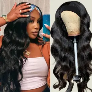 Headband Wigs Human Hair Body Wave Head Band Wig 100% Brazilian Raw Human Hair Wear and Go Glueless Half Wigs Machine Made Natural Color