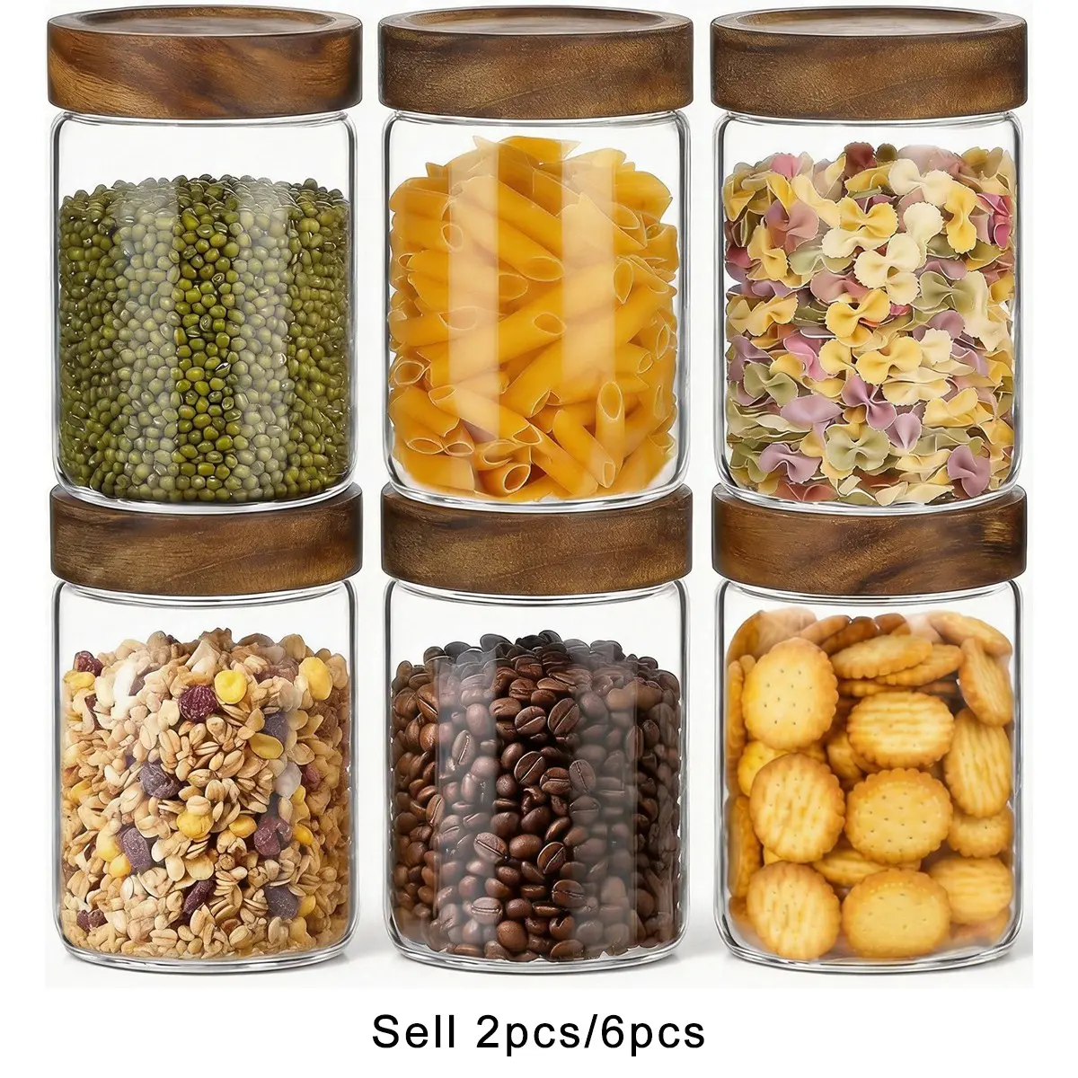 2/6 Pack Glass Pantry Storage Jars with Airtight Lid - 28oz Glass Kitchen Canisters, Leakproof Kitchen Containers with Lids, Airtight Reusable Containers, Clear Glass Food Storage Containers with Lid for Tea,Sugar,Cookie, Snack Container