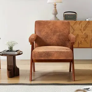 Modern Upholstered Leather Accent Chair - Armchair with Anti-slip Foot Pads, Suitable for Reception, Hosting & Bedroom Spaces, Dark Brown