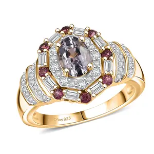 Royal Lavender Spinel and Multi Gemstone 1.80 ctw Art Deco Ring in 18K Vermeil Yellow Gold Over Sterling Silver Size 7 Christmas Gifts