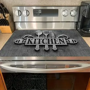 Soft Electric Stove Cover Cook Top Panel Protector Pad, Dishware Pattern Design, Scratch Resistant, Easy Clean, Multi-Purpose Kitchen Cover for Stove Plate, Multifunction, Stovetop Protector, Cooktop, Kitchenware, Covering