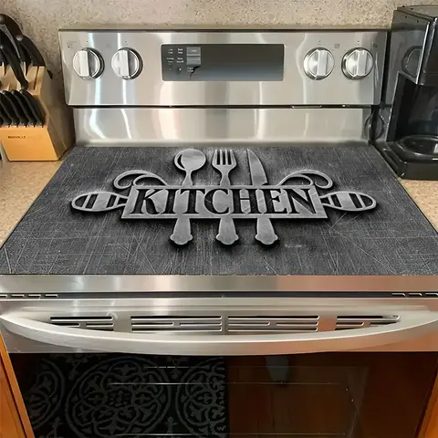 Soft Electric Stove‑Cover Cooktop Protector Pad, Utensil Pattern Decorative Design, Gift‑Ready Scratch‑Resistant Easy‑Clean Multi‑Purpose Kitchen Stovetop Protector Pad, Practical Kitchenware for Stove Surface Covering
