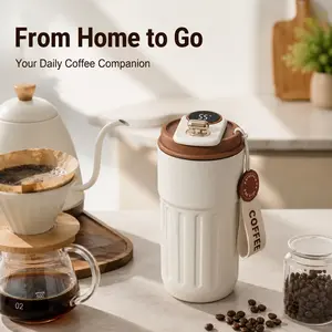 Temperature Display Insulated Coffee Bottle, Vacuum Travel Mug with Carry Strap, Portable Sports Water Cup for Gym, Travel, Commute and Daily Use