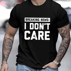 Men's Casual Round Neck Shortsleeve Top - 100% Cotton Loose-Fit All-Seasons Graphic Print Menswear T-Shirt with Fun Washable Heat Transfer Patch-Sticker Decor Accessory
