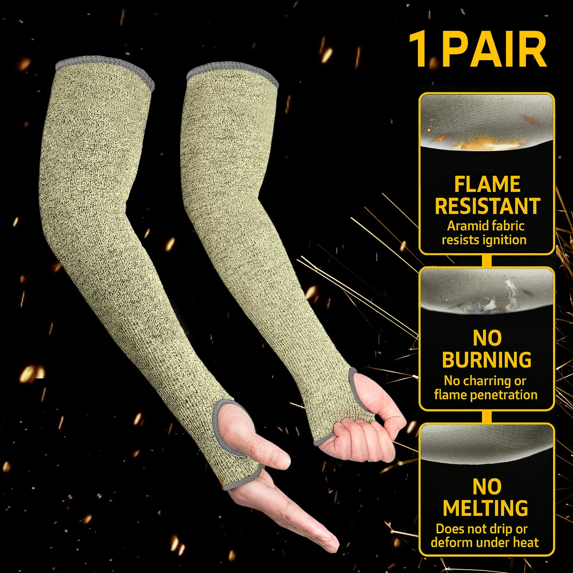 1 Pair Cut Resistant Arm Sleeves 44cm Long, Aramid Fiber for Cut Protection, Heat Resistant Welding, Gardening & Pet Care, Safety Gear