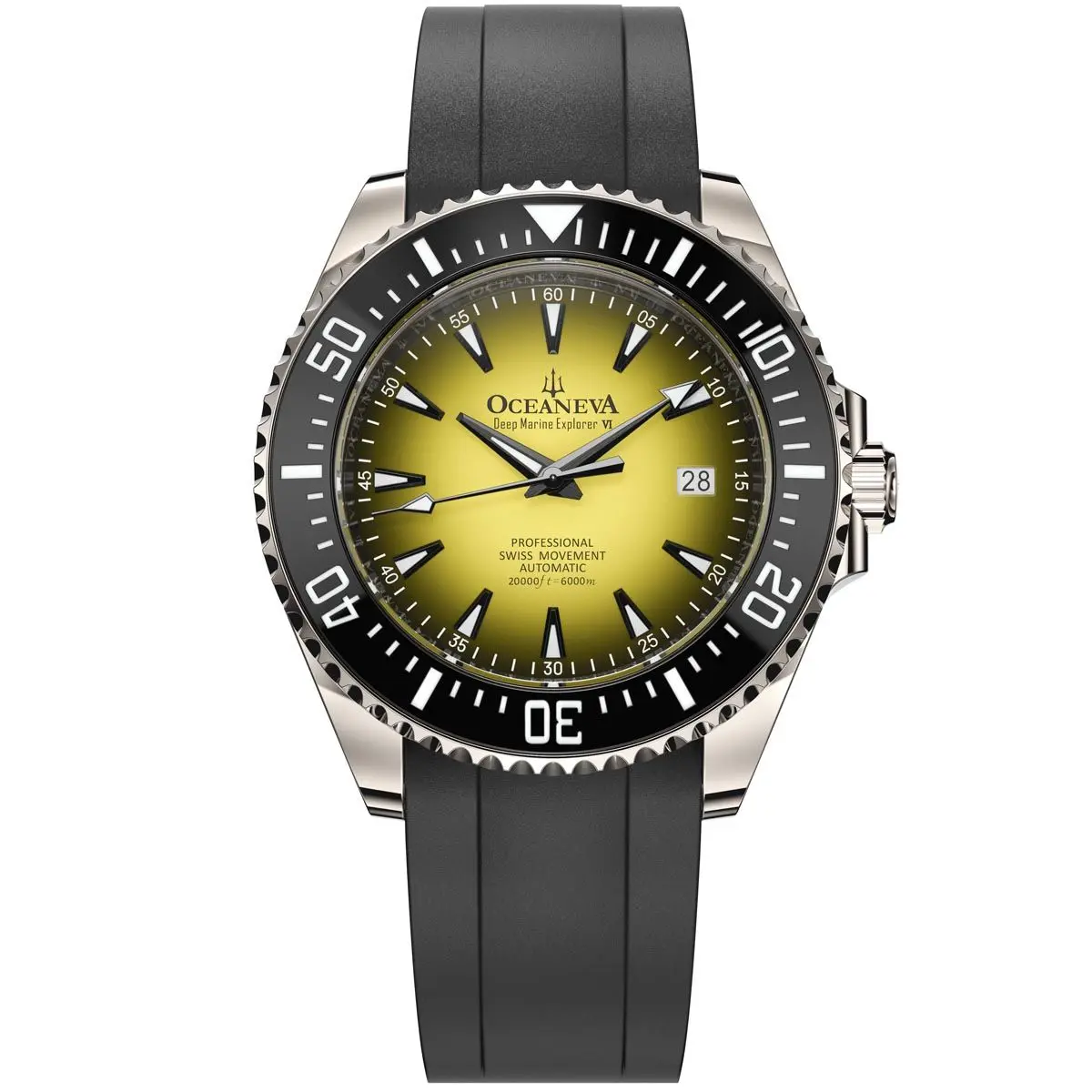 Oceaneva Deep Marine Explorer VI 6000m Automatic Watch – Grade 5 Titanium, Yellow Burst Dial, Swiss Movement