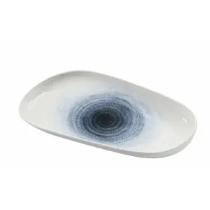 Yanco UN-413 Universe Chinaware 13.50 x 7.50 x 1.50 in. Deep Oval Plate - White & Blue