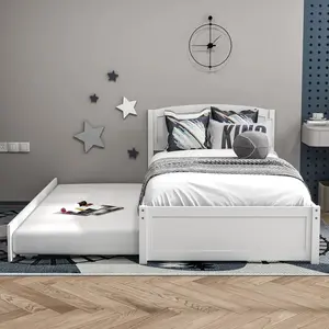 Topwin Solid Wood Twin Daybed with Trundle, Twin Size Pull Out Bed with Pop-Up Trundle and Slat Support Topwin Solid Wood Twin Daybed with Trundle, Twin Size Pull Out Bed with Pop-Up Trundle and Slat Support