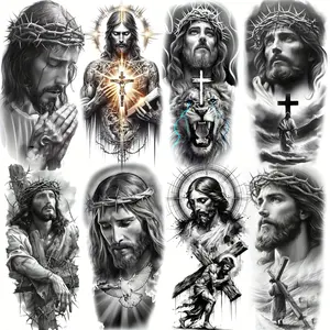 8 Sheets Jesus with Cross Temporary Tattoos, Waterproof Long Lasting Realistic Fake Tattoo Stickers, for Men Women Adults