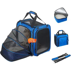Expandable Cat Carrier with Litter Box, Extra Large for Car Travel, 17.3"x16.2"x13" Portable Soft-Sided Pet Carrier for Long Trips Fits Large/Medium Cats up to 30 lbs