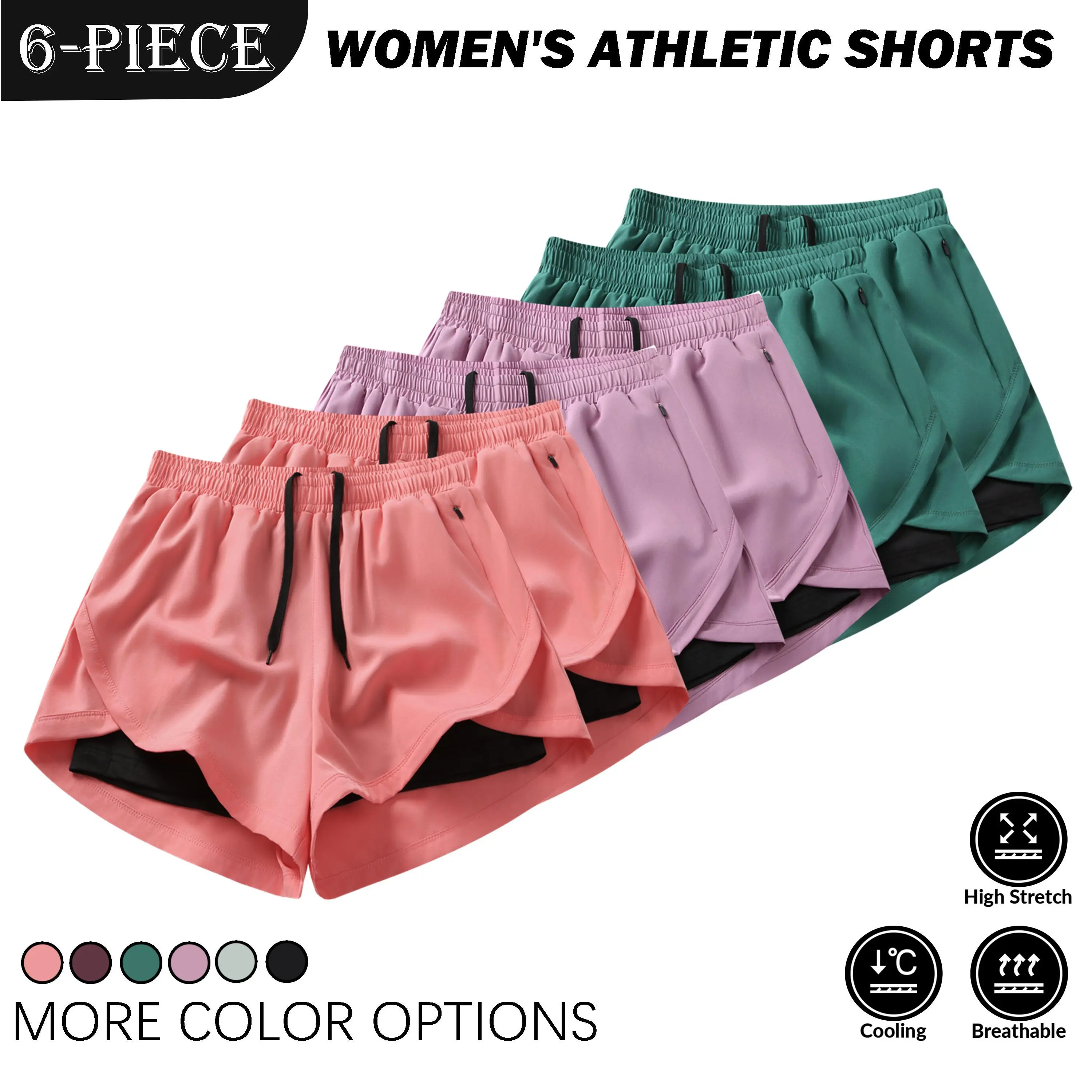 6-Piece Set — 2026 New Women’s Sports Shorts, quick-drying, breathable, anti-exposure 6-Piece Set — 2026 New Women’s Sports Shorts, quick-drying, breathable, anti-exposure