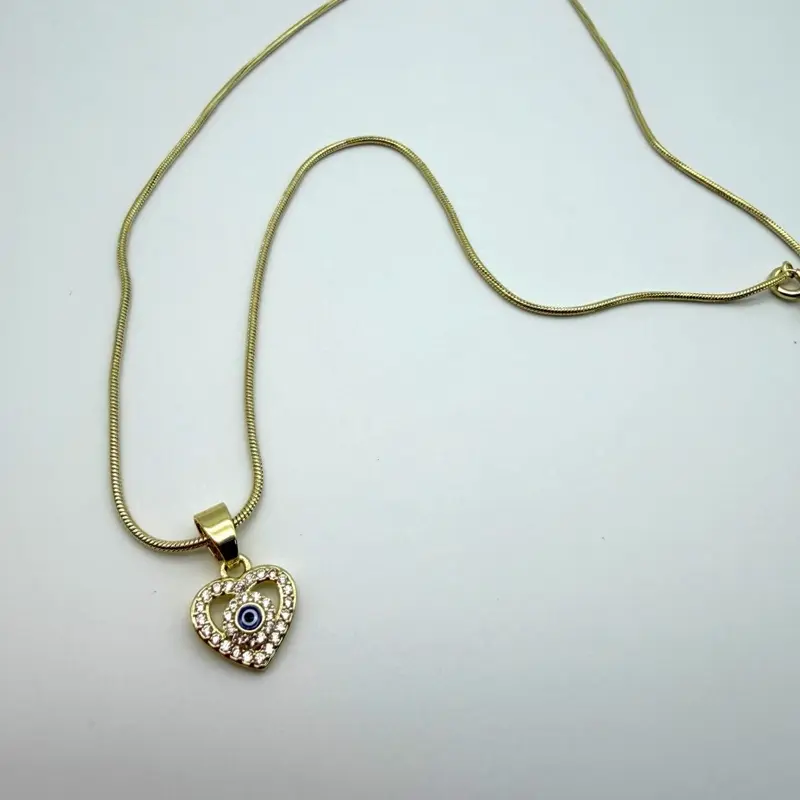 Turkish Eye Small Heart Pendant Necklace, 18-in Chain
