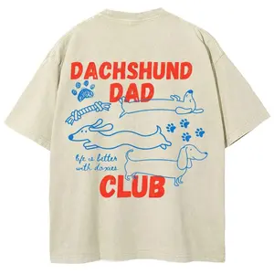 Dachshund Dad Club T-shirt, Unisex Casual Cotton Comfort Shirt, Vintage CrewNeck Acid Washed Oversized Drop Shoulder Heavyweight T-shirt, Baggy Workout Tops Short Sleeve Shirt