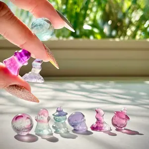 Mini Fluorite Halloween Crystal Carvings Jack Skull Ghost Spooky Cat Carved Skull Witch Broom Pumpkin Carving Fluorite 2g 0.1oz 2cm 0.8in