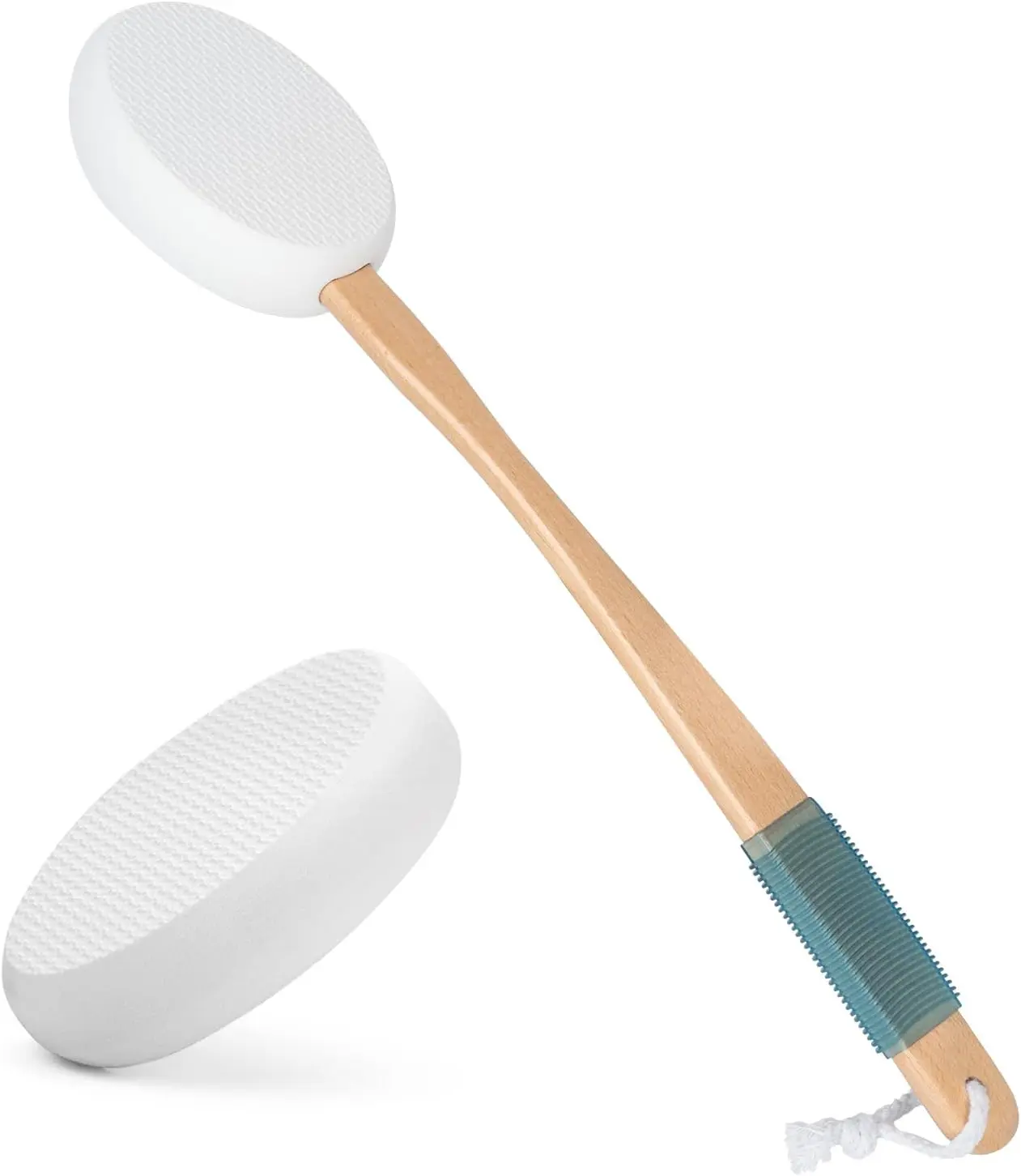 Lotion Applicator for Back, Feet, 2 Replacement Pads with 17" Curved Handle, Back Sunscreen Applicator for Kids, Elderly, Women, Apply Cream Medicine Moisturizer Tanner, White