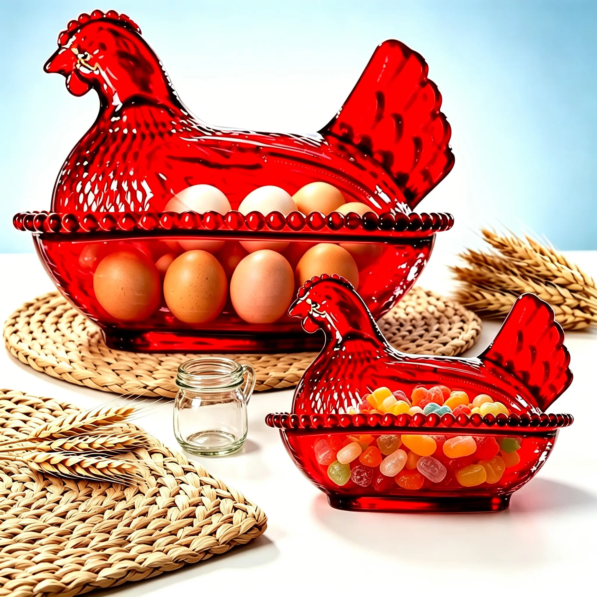 2-Size Chicken-Shaped Lidded Glass Storage Jar Set, Home Supplies Food Container with Lid, Charming Storage Bottles & Jars for Snacks Candy, Vintage Farmhouse Desktop Organizer, Housewarming Gift
