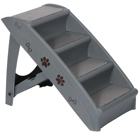 Segawe Plastic Pet Stairs Ladder - 4-Step, Safety Side Rails, 100 lbs Capacity, 23.8" x 15.5" x 19.29", 5 lb Lightweight, Foldable for Easy Storage, Washable, Durable for Small-Medium Dogs/Cats, Home Pet Furniture Climb Aid for Bed Access